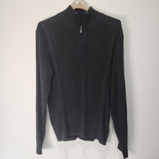 Express Design Studio Men  s Sweater Large Black 1/4 Zip Heavy Duty Warm Cotton