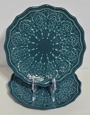 Pioneer Woman Farmhouse Lace Linen Ocean Teal 8.5" Salad Plates -  Set Of 2