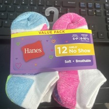 NEW - Hanes Girls - Cool Comfort - No Show Socks - 12 Pack - Small