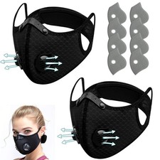 2PCS Dust Mask,Breathable Reusable Face Mask with 4 Activated Carbon Filters
