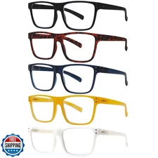 Kerecsen 5 Pack Oversized Reading Glasses Blue Light Blocking Square Large Fr