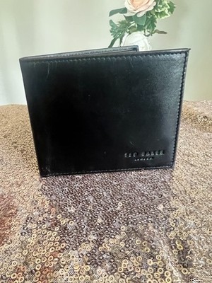 TED BAKER Leder Geldbörse Herren Schwarz Ochsenblut Doppelfaltung Karten- und Geldscheinetui NEU