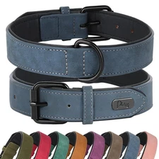Soft Padded PU Leather Dog Collar Breathable and Adjustable Dog Collar for La...