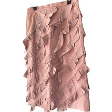 Vintage Boho cowgirl Suede Leather pink ruffle midi skirt 70's 80s 14 Large