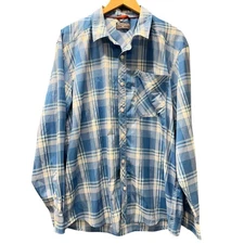 Simms Fishing Shirt Mens XL Blue White Plaid Button Up Long Roll Tab Sleeves