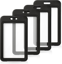 4-Pack Double-Sided Vertical ID Badge Holders Black Hard Plastic Card Protec