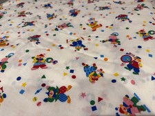 Vintage 80s VIP Cranston Circus Clown Flat Sheet Retro Nursery Bedding Fabric