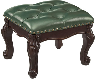 Vintage Dark Green Leather Footstool Ottoman for Living Room & Entryway