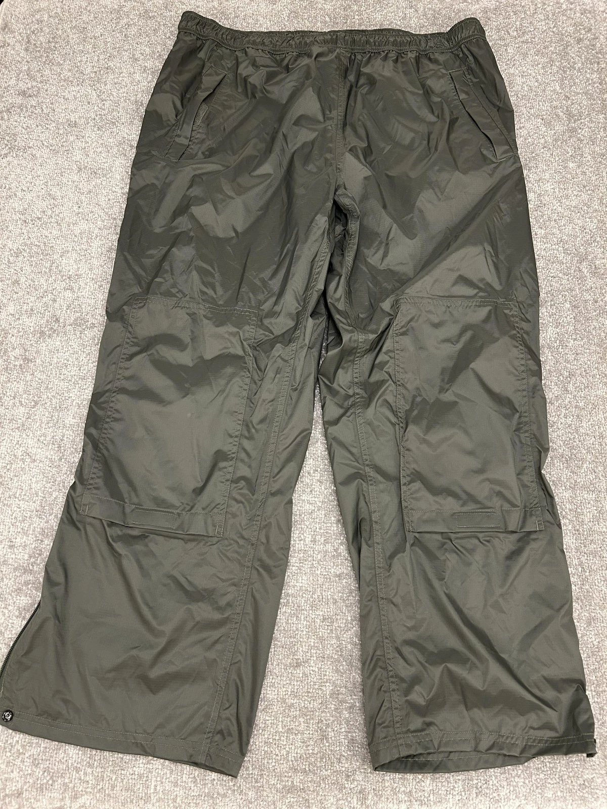 Duluth Trading Co Rain Pants Mens XL x 30 Green Nylon Side Zip Hiking Workwear