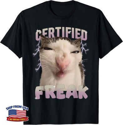 Cat Meme Certified Freak Eat Cement Cursed Cat Funny Unisex T-Shirt