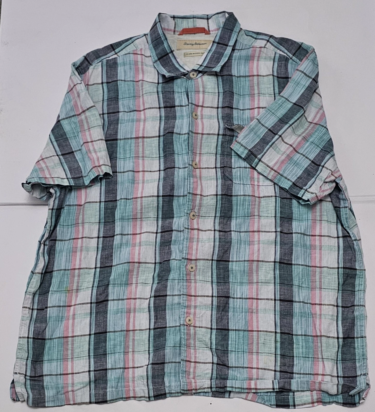 Tommy Bahama 100% Linen Multicoloured Shirt Short Sleeve Large island modern fit