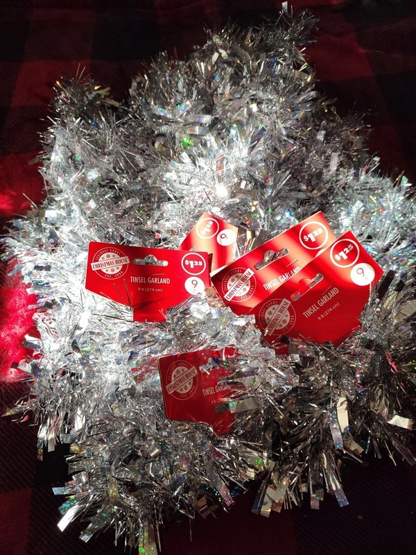 NOS Silver Tinsel Garland(5) Packages each 9ft!!! Great For Crafts!!! Wreaths!!!