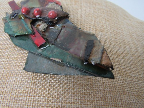 80s Paper Mache Brooch Turquoise Pink Abstract Geometric Avant-Garde Pin VTG - Picture 3 of 6