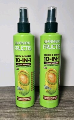 2x Garnier Fructis Sleek & Shine 10-in-1 Leave-In Argan Oil Plant Keratin 8.1 oz
