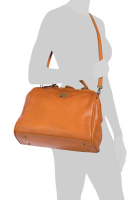 NWT PRATESI FIRENZE MADE IN ITALY LEATHER DOCTOR BAG TOP CLOSURE SATCHEL COGNAC