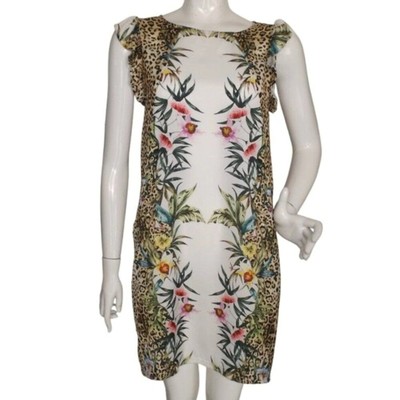 LIU JO Dress, 42/M, Floral/Animal Print, Shoulder Ruffle,  sleeveless, Summer