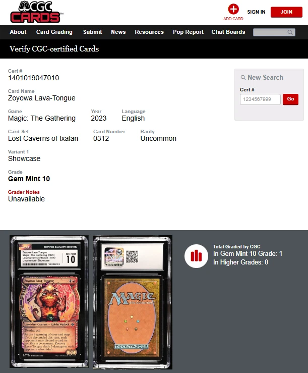 MTG Magic the Gathering Lost Caverns of Ixalan Zoyowa Lava Tongue CGC 10 POP 1 - Image 3 of 4