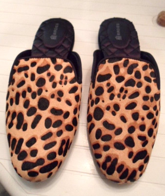 Birdies Womens Size 5-1/2 Leopard Cheetah Calf Hair Phoebe Slides Sandals Shoe