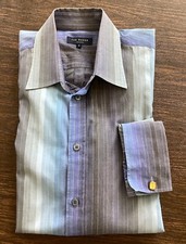 TED BAKER London Men French Cuff Dress Shirt Size 4 Large Blue Gray Stripes