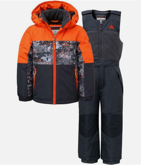Snozu Boy's 2 Pc Snow Set Jacket & Bib Pants (ORANGE/GRAY 2T)NWT