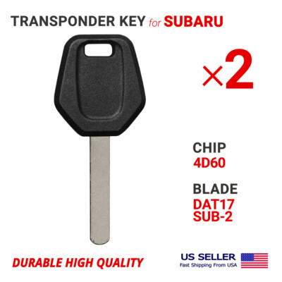 2X Transponder Key For Subaru DAT17 Chip 4D60 SUB80