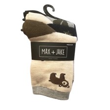 NWT Max Jake Socks Boys Wilderness Bear Campfire Trees Brown Gray Tan 9-1