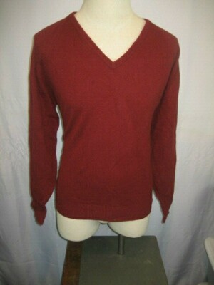Mens Vntg Christian Dior Monsieur Maroon Ply Cashmere V-Neck Sweater sz L 