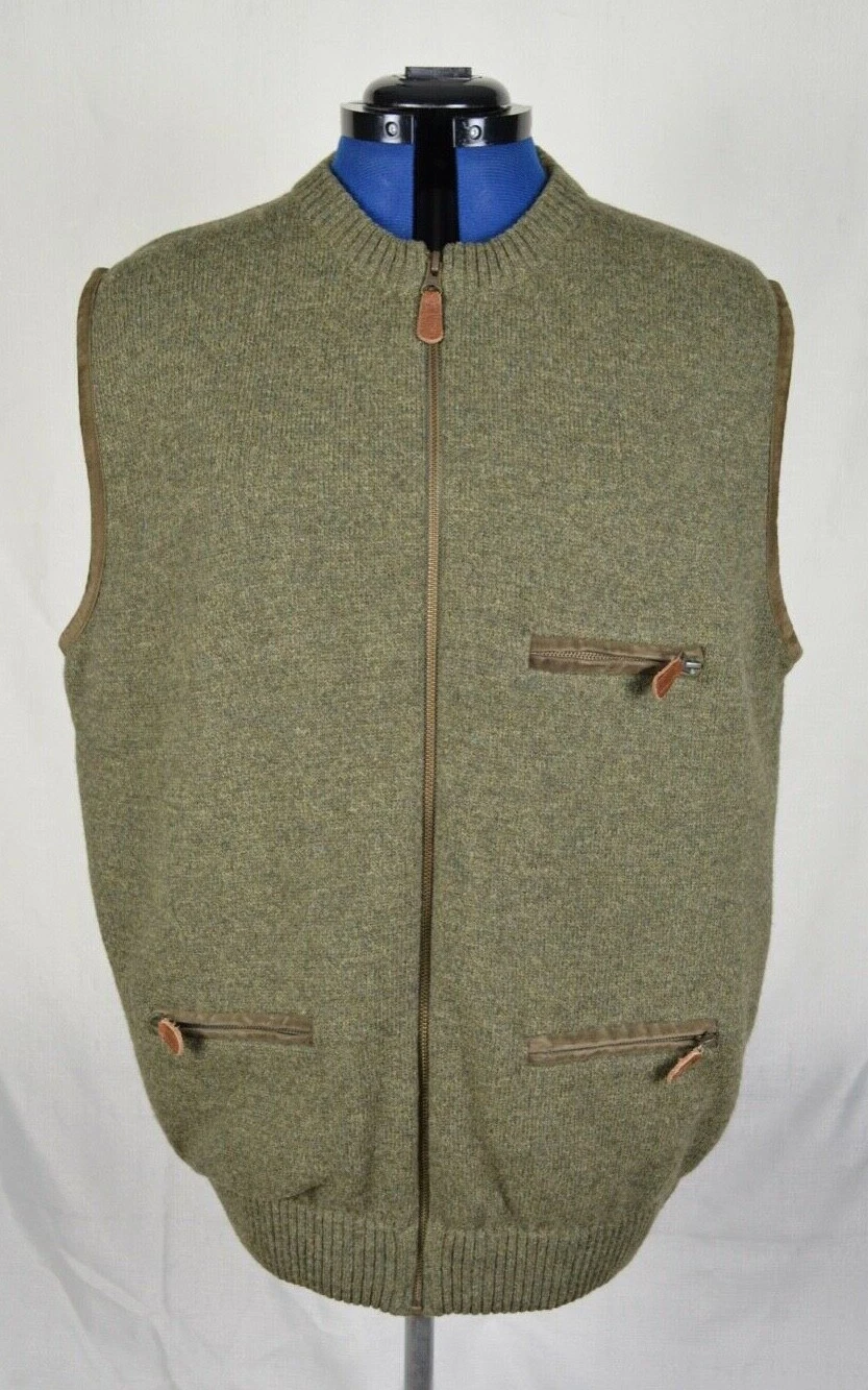 CORDINGS Lambswool Knitted Green Sweater Vest Polyester Lining Full Zip Mens XL
