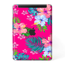 Skins Decal Wrap for Apple iPad 9.7 2017 Pink Neon Hibiscus Flowers