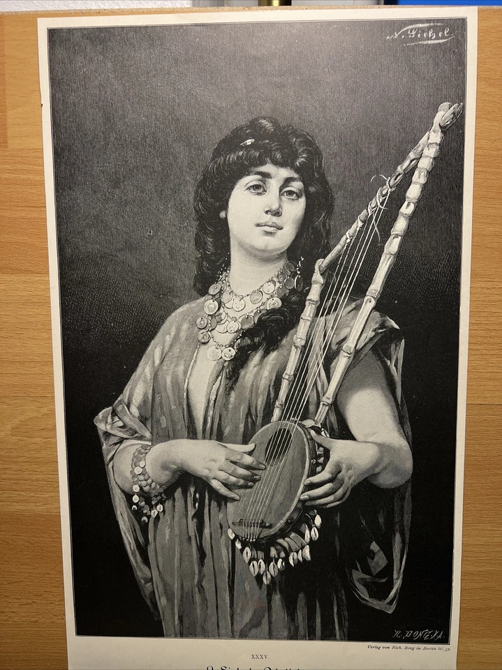 Antik Illustration Odaliske Musikantinnen Porträt Gemälde 1893 Vintage Retro - Bild 1 von 4