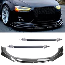 For Audi A3 A4 A5 A6 Carbon Fiber Black Front Bumper Lip Chin Body Kit Spoiler