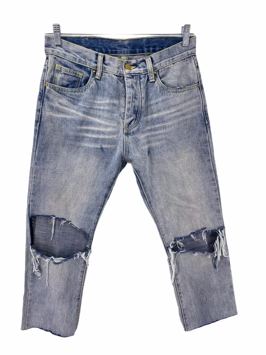 MNML Men’s Size 30 Distressed Blue Denim Straight Leg Button Fly Jeans