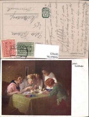 597023,Künstler Ak Jobst Goldfische Faruen m. Glas Fisch Goldfisch pub Jobst 49