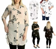 Da Donna Taglie Forti Camicia con Farfalle Chiffon Lungo Camicetta Top Vestito