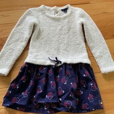EUC Girls size XS 4/5 Tommy Hilfiger L/S dress white and Navy Fleece