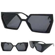 Futuristic Modern Retro Party Raver SUNGLASSES Thick Funky Black Frame Dark Lens
