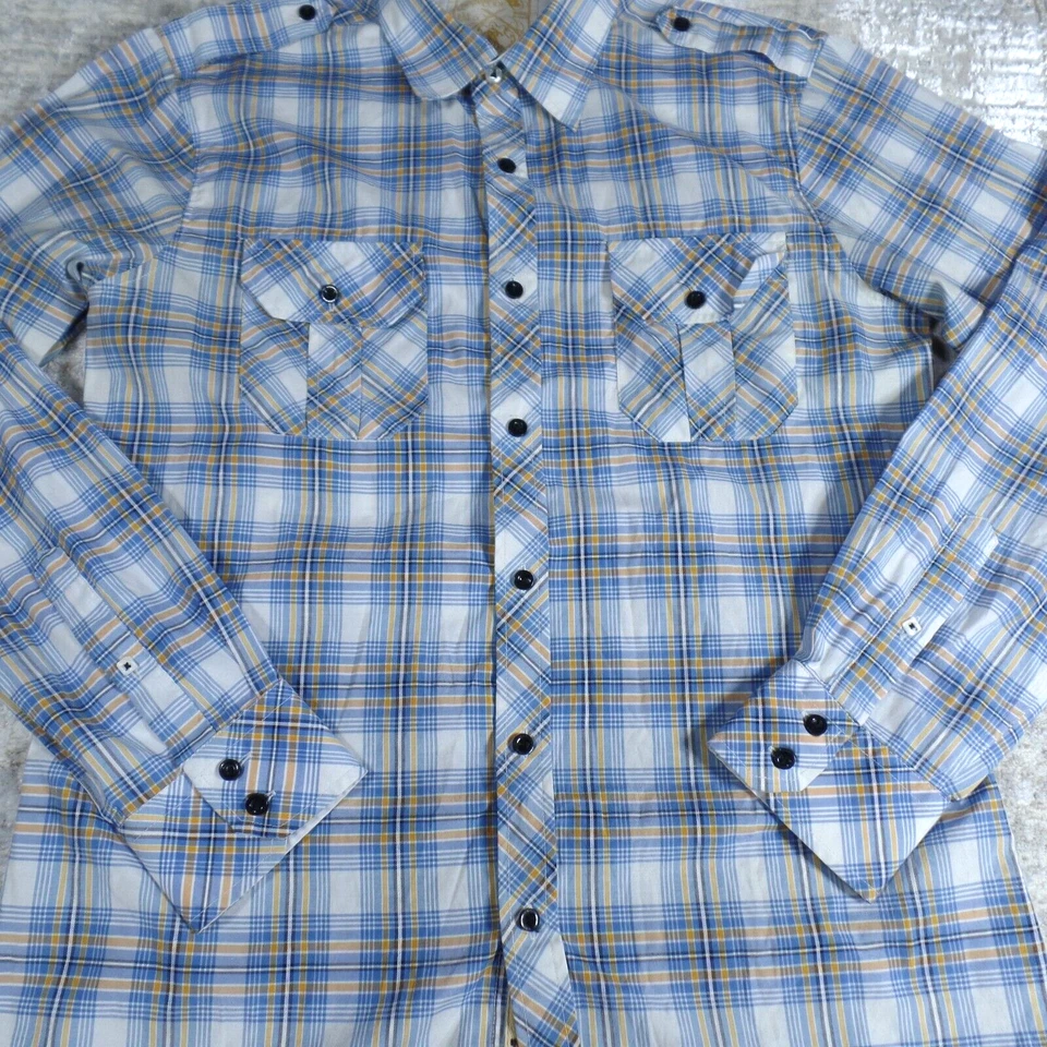 Sovereign Code Shirt Mens Size M Plaid Button-Up Long Sleeve Blue Geometric - Image 2 of 4
