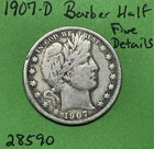 1907 D Barber Half Dollar 50c Fine Details