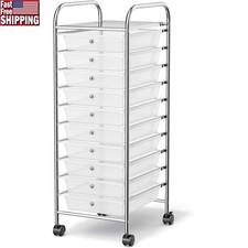 10 Drawer Rolling Storage Cart Mobile Organizer W/ Lockable Wheels Home Office