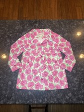 Hatley Girls Rose Print Hooded Snap Rain Coat Jacket Size 12 Terry Cloth Lining