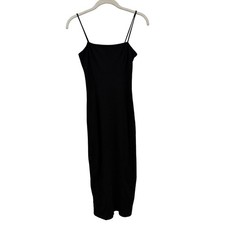Reformation Black Ribbed Tencel Midi Dress Spaghetti Strap Square Neck Medium