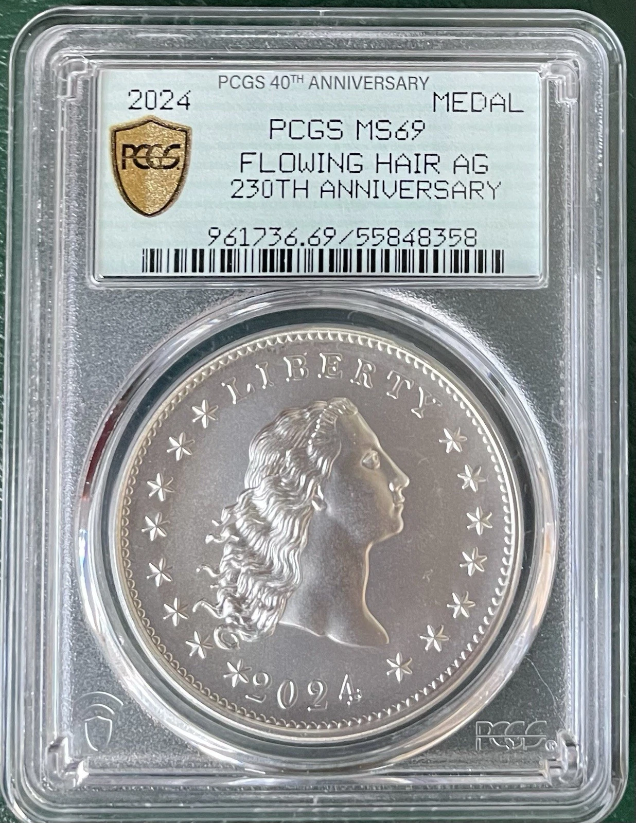 2024 SILVER MEDAL, FLOWING HAIR, 230th Anniversary 1 OZ Silver, PCGS MS69 image 1