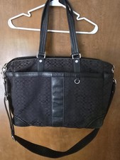 COACH Baby Diaper Bag Black Signature Little C Print Leather Changing Pad Tote