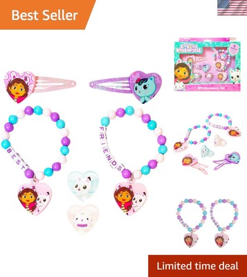 Gabby's Dollhouse Toy Jewelry Set: 2 Rings, 2 Bracelets & Hair Clips - Non-Toxic