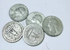 LOT OF 5 WASHINGTON SILVER QUARTERS 90% SILVER VARIOUS DATES #6531