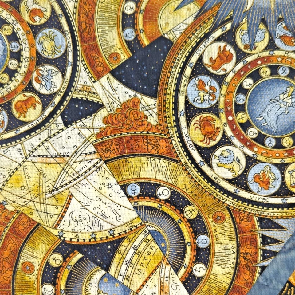 Zodiac Medley (8) Fat Quarters Cotton Hoffman Fabric Keepsake Astrology Stars - Image 3 of 4