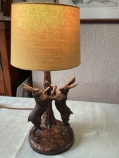43cm Boxing Hare Table Lamp Bronze Rabbit Mustard Shade Bunny Table Lamp