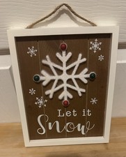 Let It Snow Winter Christmas Snowflake Wood Handing Sign New