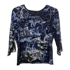 Womens PL Graphic Venice Italy Y2K Euro Artsy Design Embellished Cozy Fall Top