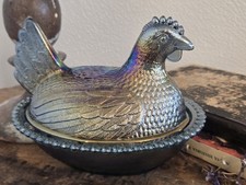 Vintage Beautiful Blue Glass Hen On Nest Amazing Condition Shines  See Photos!!
